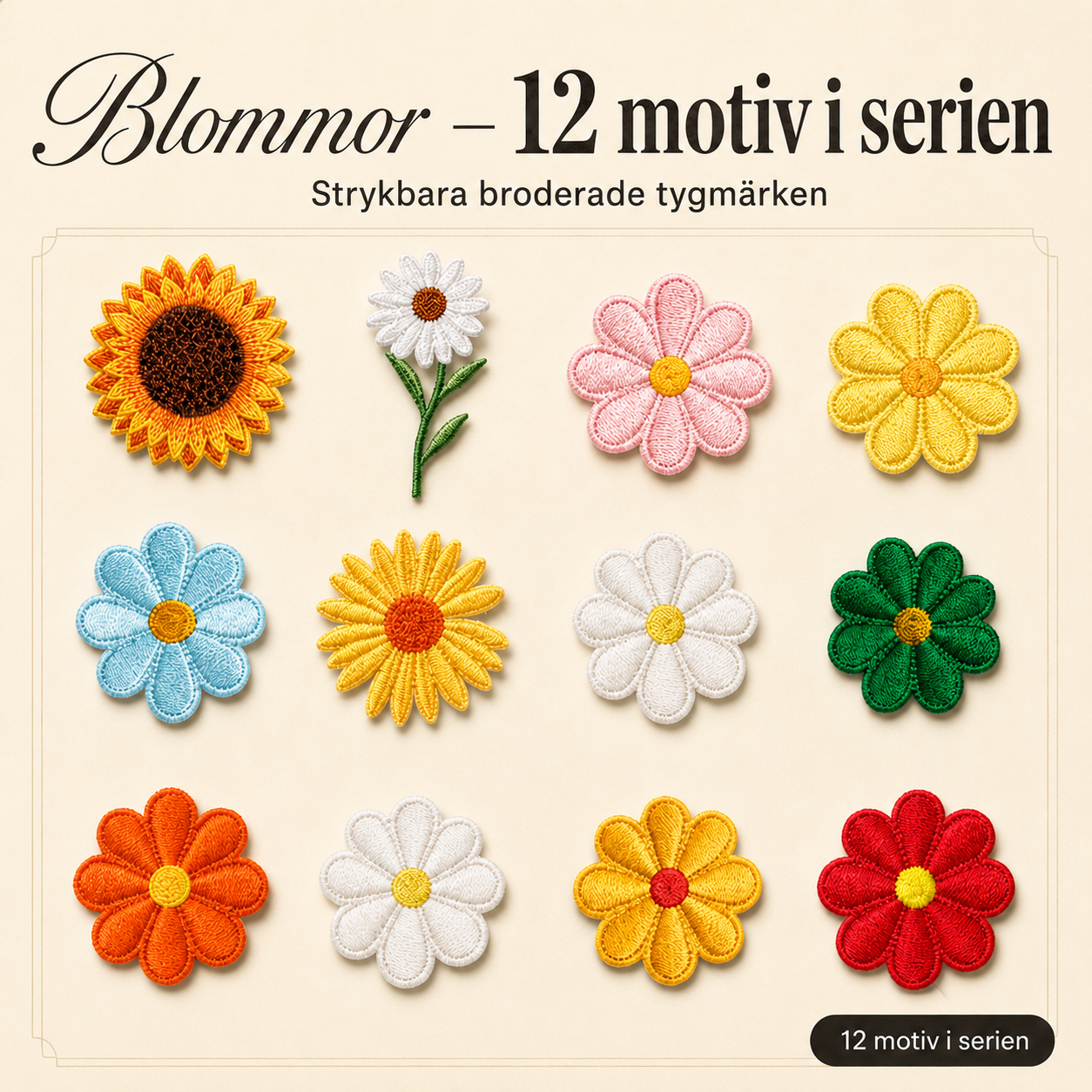 Blumen-Set 12 Aufnäher zum Aufbügeln