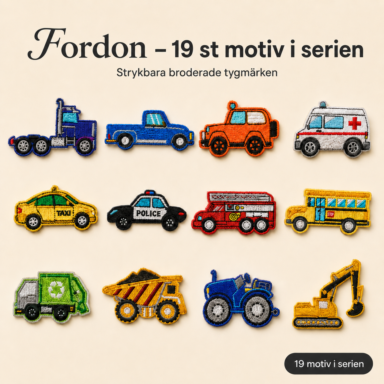 Fahrzeug-Set 19 Aufnäher zum Aufbügeln