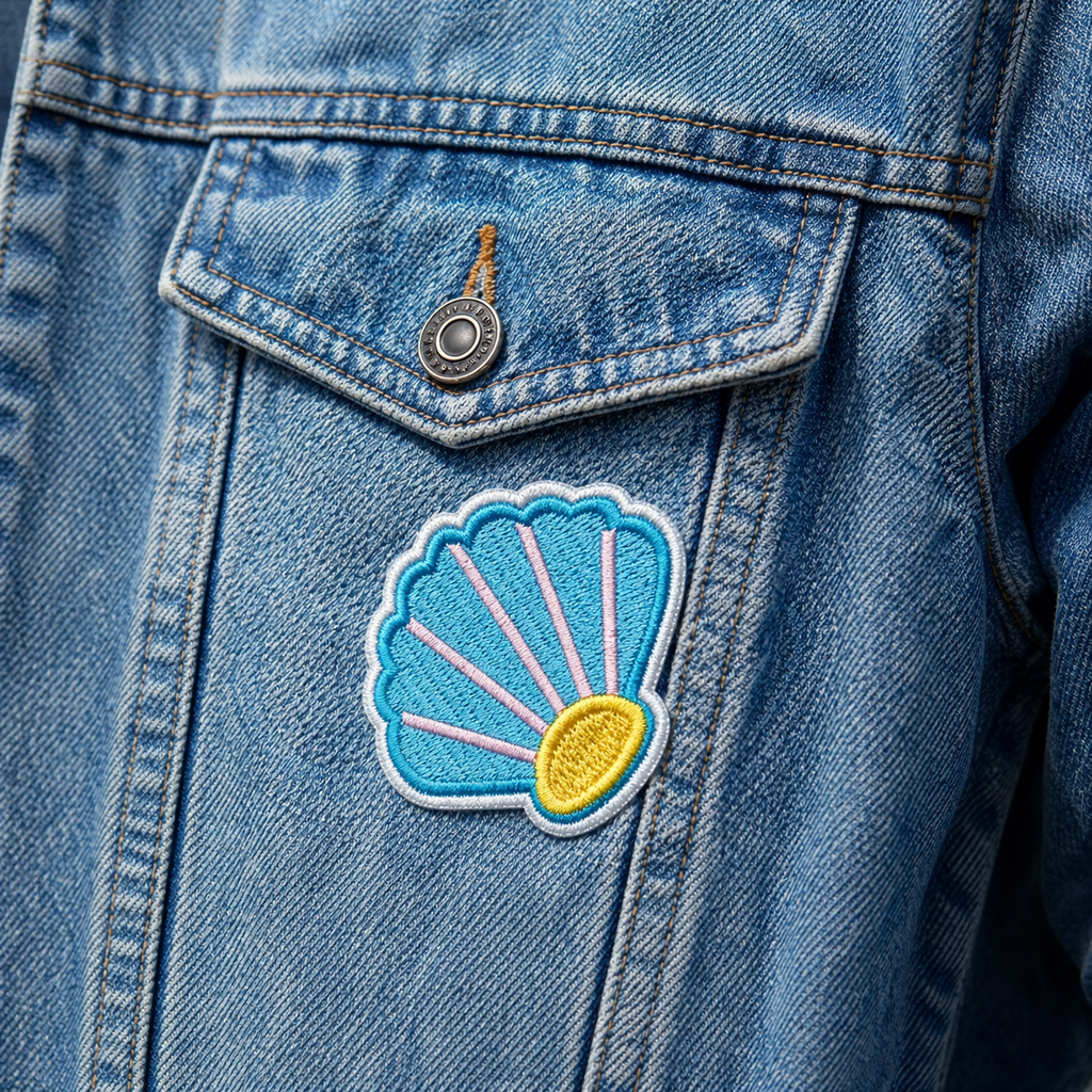 Muschel Pastellblau – Aufnäher zum Aufbügeln