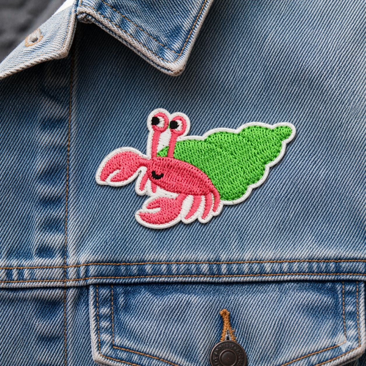 Flusskrebs Rosa/Grün – Aufnäher zum Aufbügeln