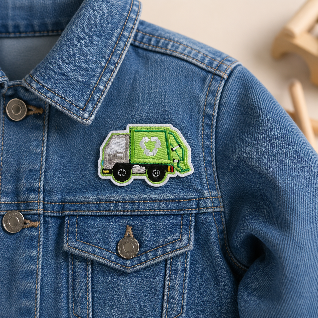 Müllwagen Grün – Aufnäher zum Aufbügeln