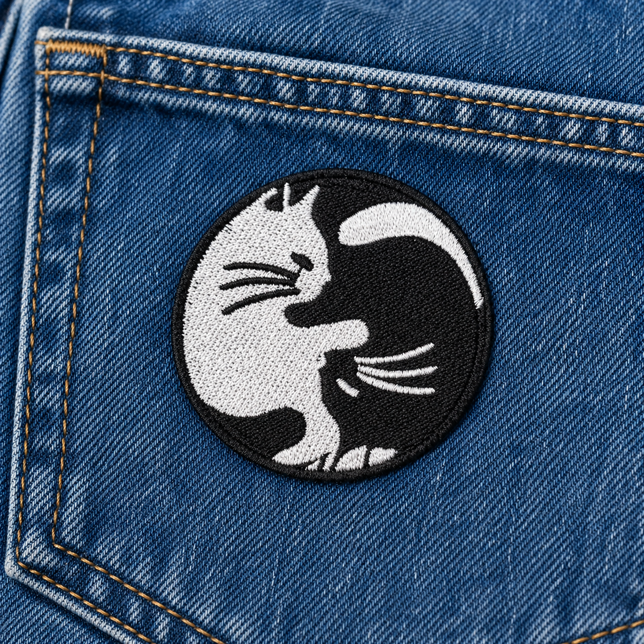 Katze Yin-Yang Schwarz/Weiß – Aufnäher zum Aufbügeln