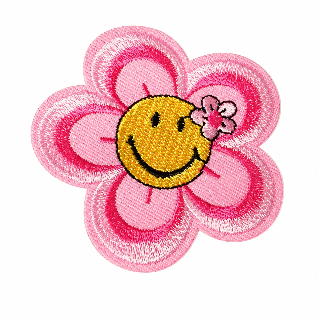 Blumen-Smiley Rosa/Gelb – Aufnäher zum Aufbügeln