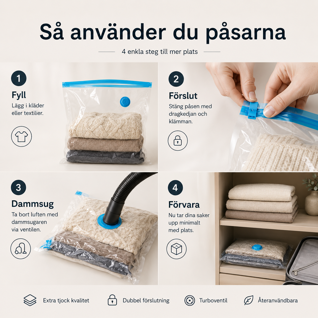 Vakuumbeutel für Kleidung und Textilien – 50×70 cm, 2er-Pack