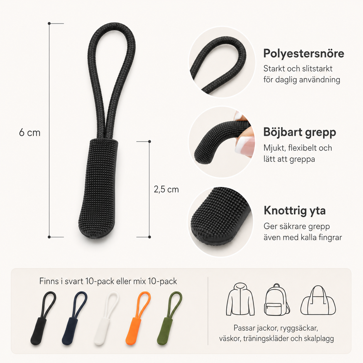 Reißverschluss-Zipper für besseren Griff – 10er-Pack