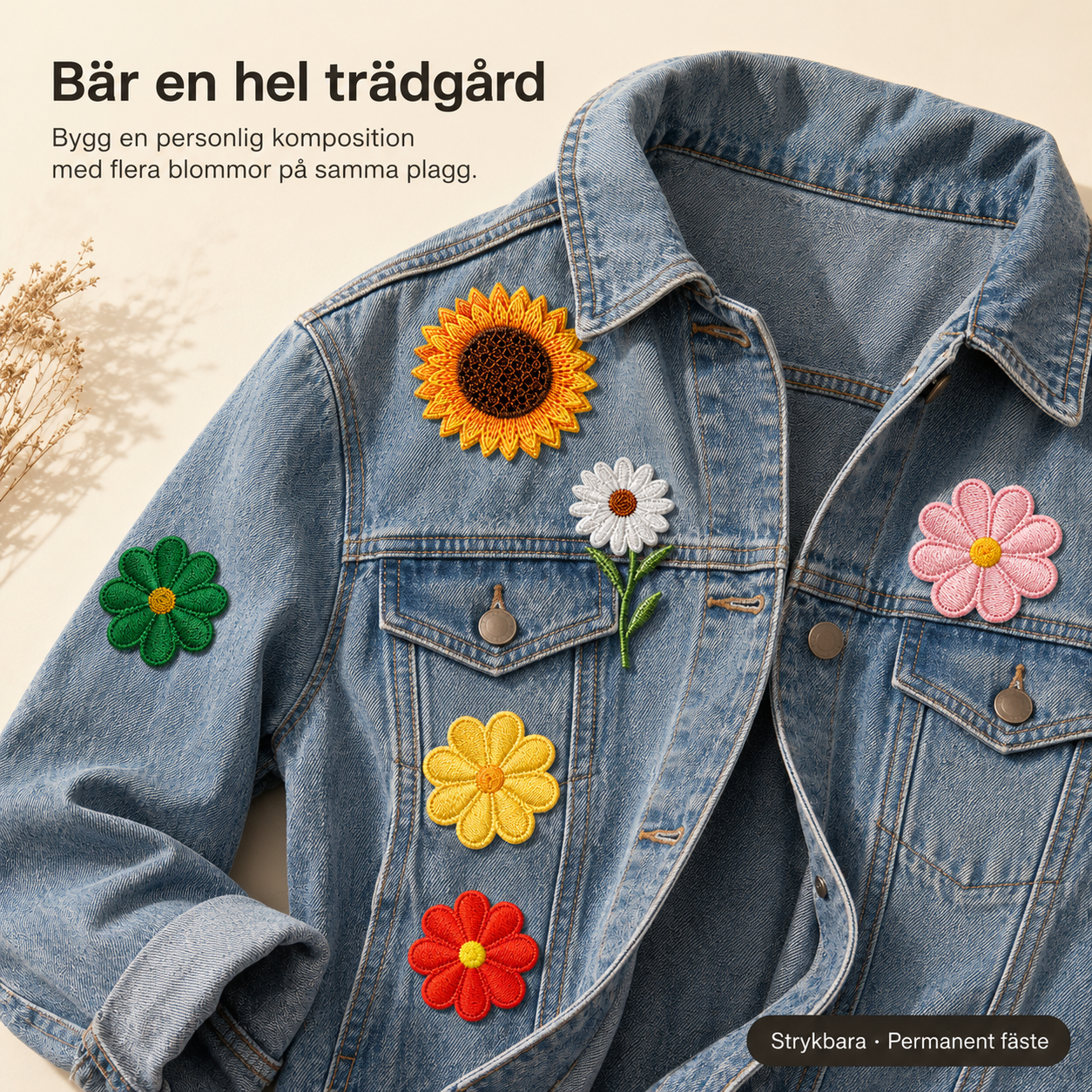 Blumen-Set 12 Aufnäher zum Aufbügeln
